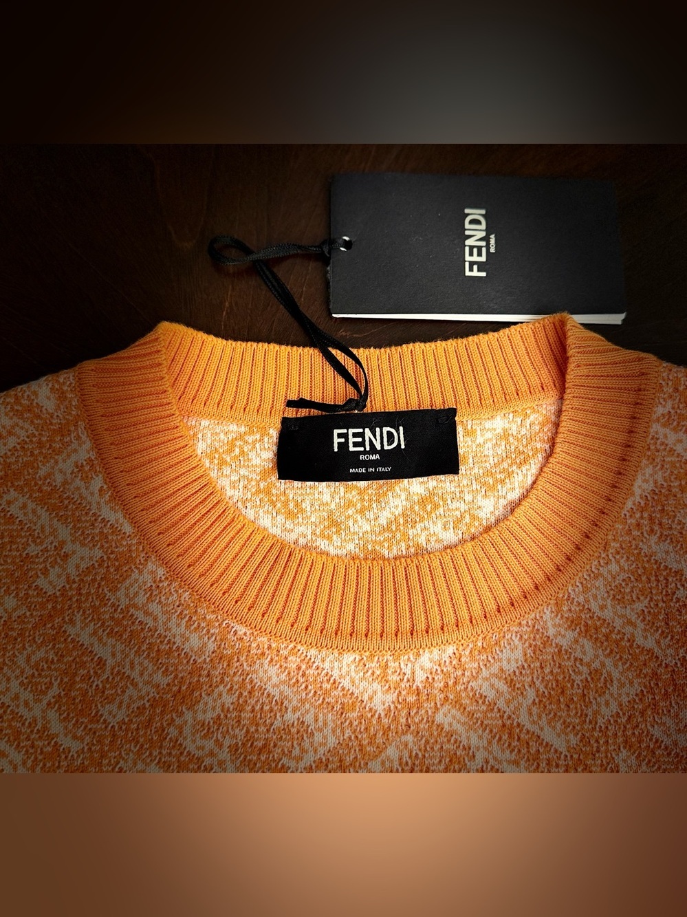 Fendi Orange and Cream Men's Crewneck Sweater short sleeve size 52